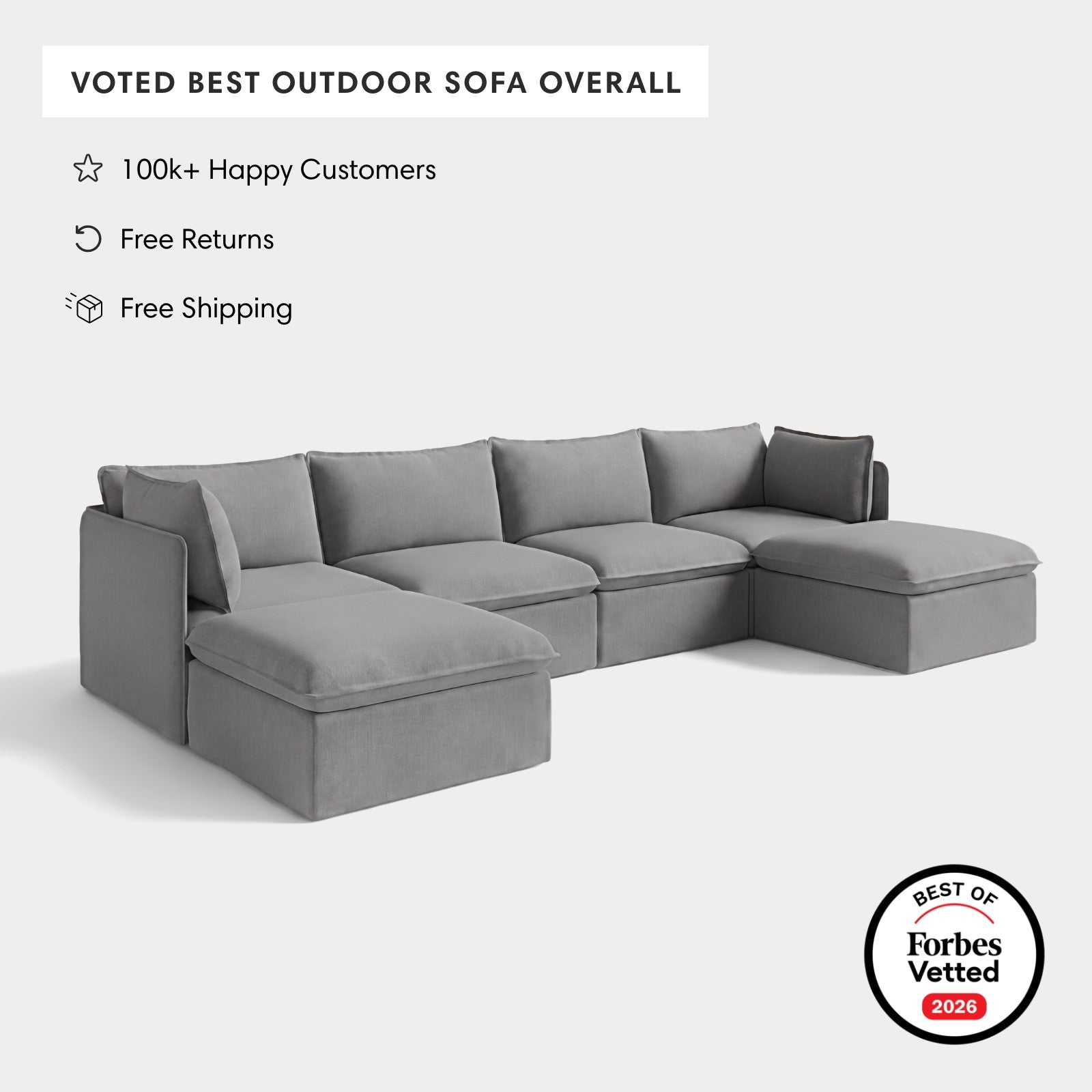 Modular Outdoor Washable 4-Seater U-Sectional | Classic Canvas in Stone Gray