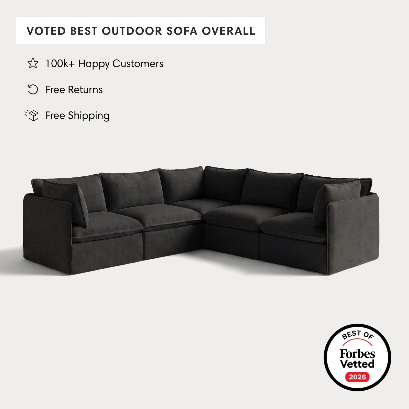 Modular Outdoor Washable 5-Seater Corner Sectional | Classic Canvas in Charcoal