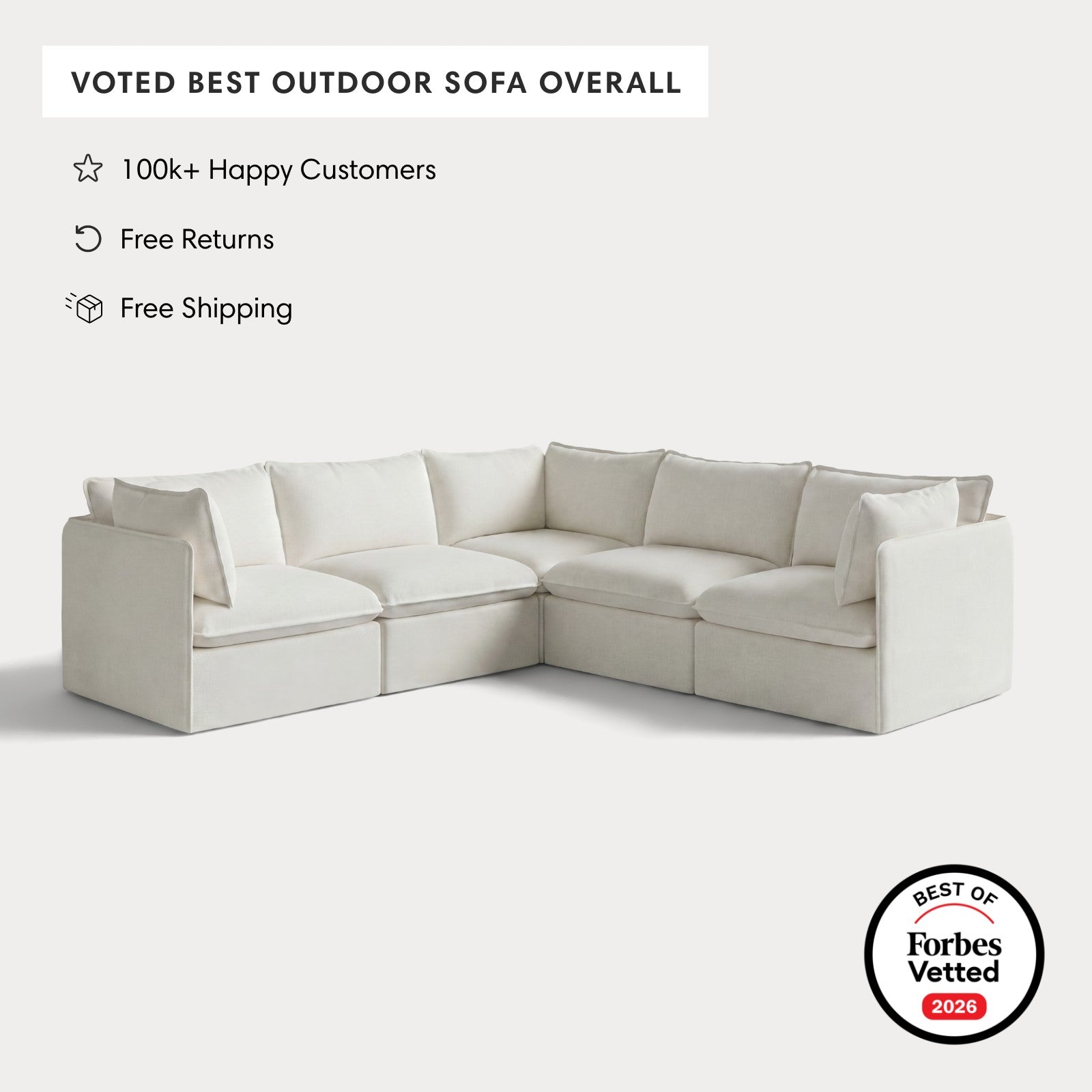 Modular Outdoor Washable 5-Seater Corner Sectional | Classic Canvas in Cloud