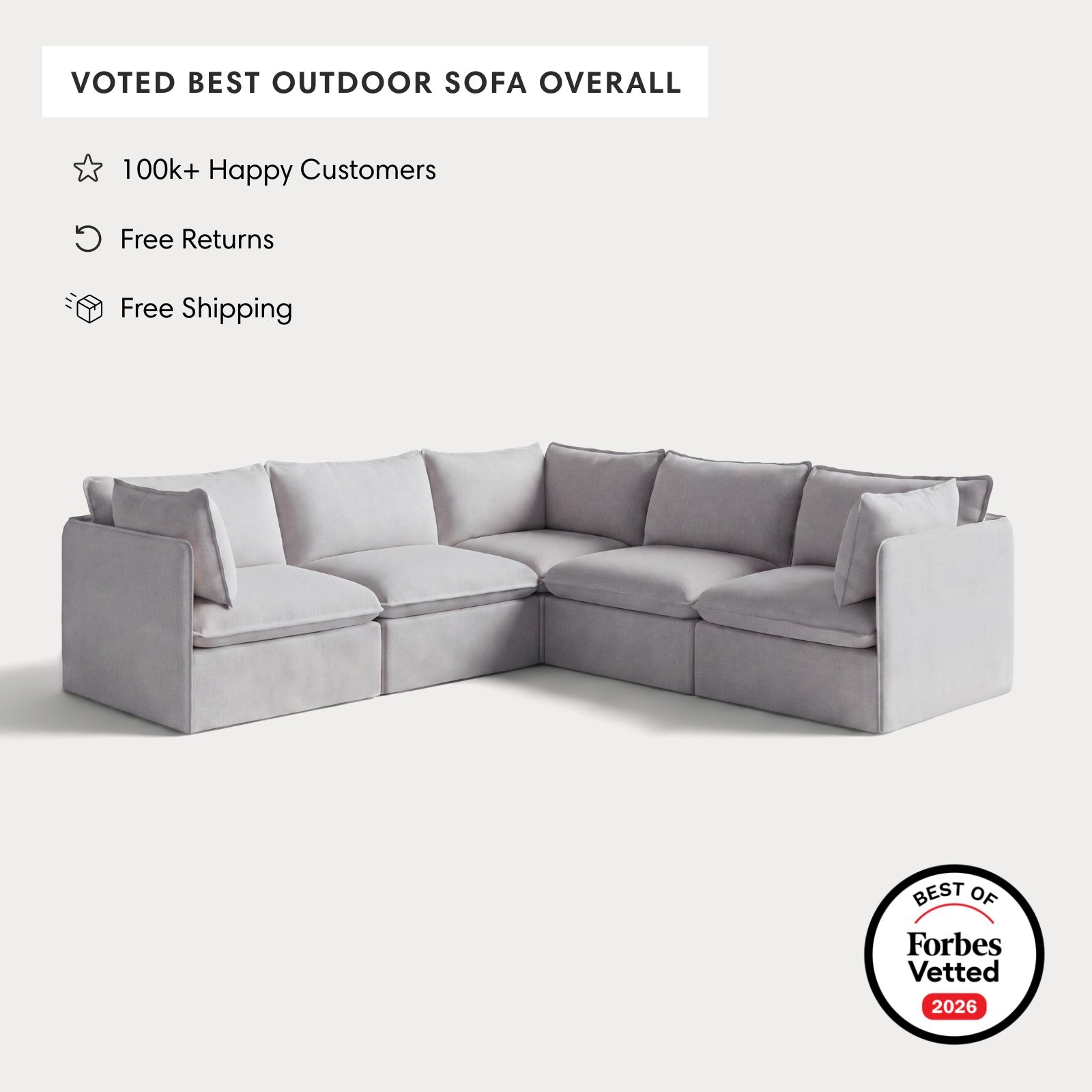 Modular Outdoor Washable 5-Seater Corner Sectional | Nano Slubweave in Mist
