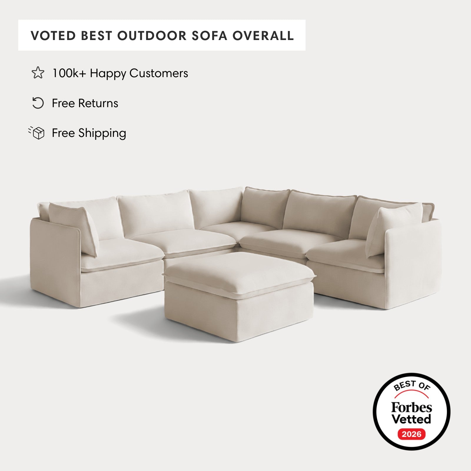 Modular Outdoor Washable 5-Seater Corner Sectional + Ottoman | Nano Slubweave in Chai