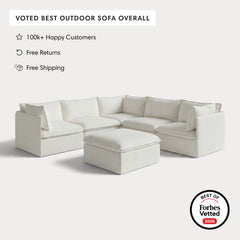 Modular Outdoor Washable 5-Seater Corner Sectional + Ottoman | Classic Canvas in Cloud