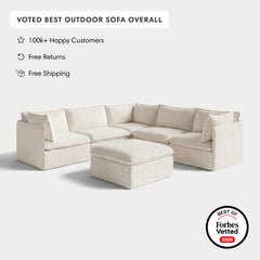 Modular Outdoor Washable 5-Seater Corner Sectional + Ottoman | Alfresco Boucle in Creme