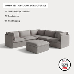 Modular Outdoor Washable 5-Seater Corner Sectional + Ottoman | Nano Slubweave in Haze Gray