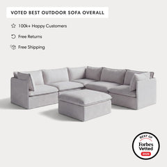 Modular Outdoor Washable 5-Seater Corner Sectional + Ottoman | Nano Slubweave in Mist