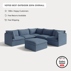 Modular Outdoor Washable 5-Seater Corner Sectional + Ottoman | Classic Canvas in Ocean