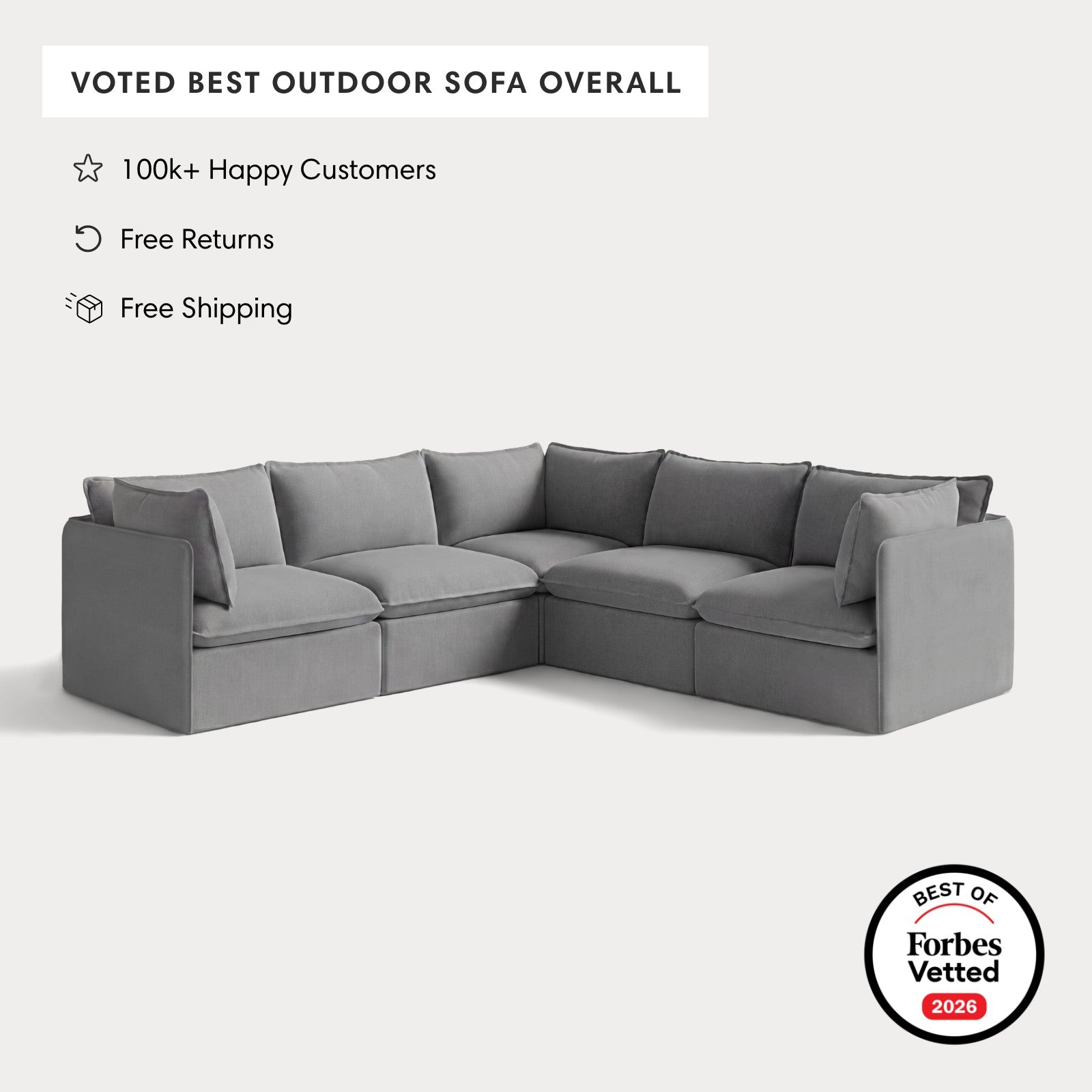 Modular Outdoor Washable 5-Seater Corner Sectional | Classic Canvas in Stone Gray
