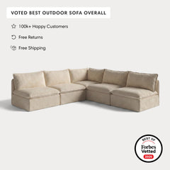 Modular Outdoor Washable 5-Seater Open-Ends Corner Sectional | Alfresco Boucle in Cashew