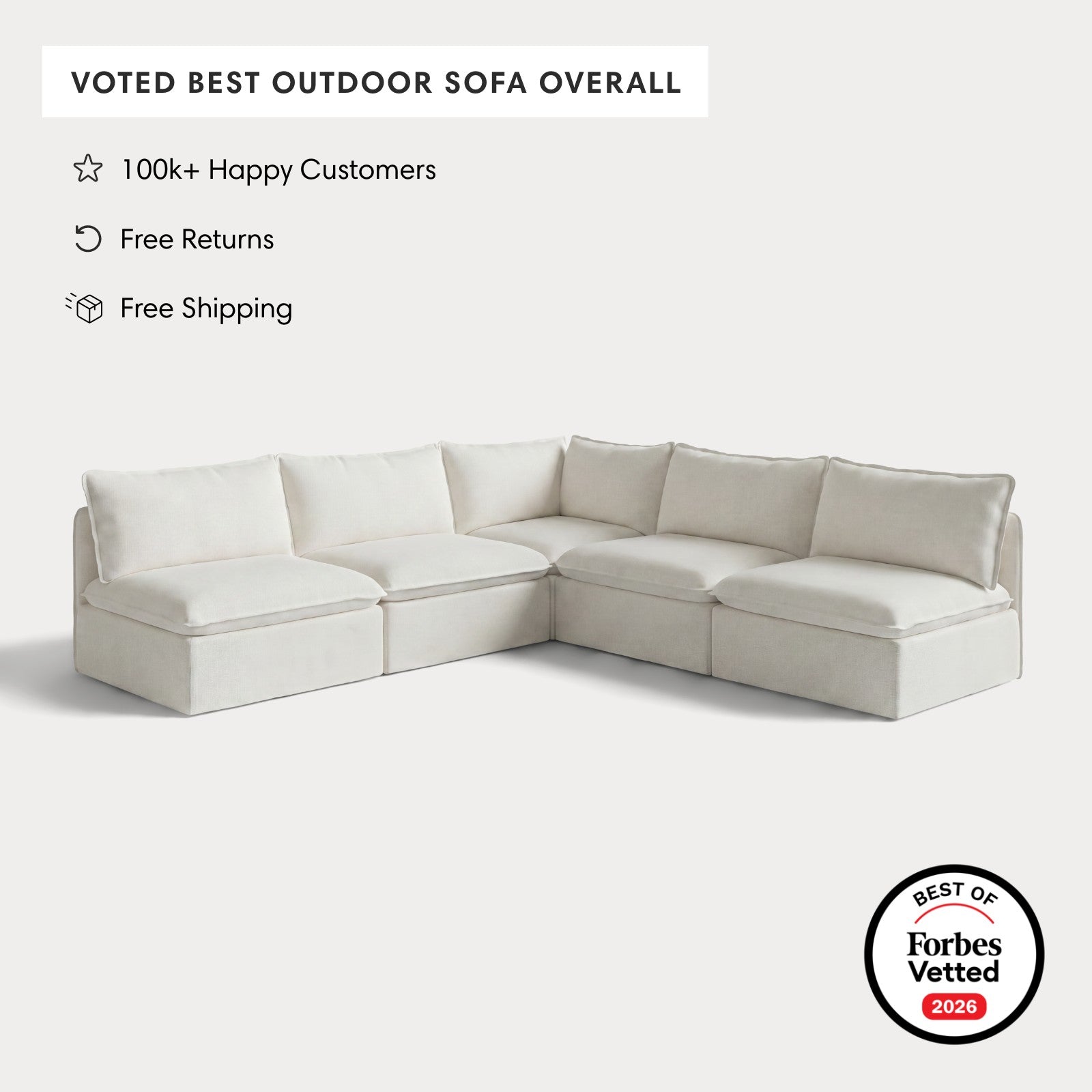Modular Outdoor Washable 5-Seater Open-Ends Corner Sectional | Classic Canvas in Cloud