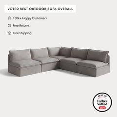 Modular Outdoor Washable 5-Seater Open-Ends Corner Sectional | Nano Slubweave in Haze Gray