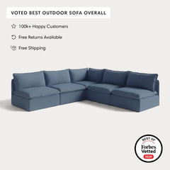 Modular Outdoor Washable 5-Seater Open-Ends Corner Sectional | Classic Canvas in Ocean