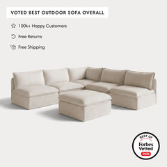 Modular Outdoor Washable 5-Seater Open-Ends Corner Sectional + Ottoman | Nano Slubweave in Chai