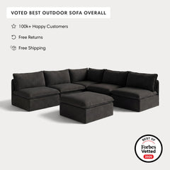 Modular Outdoor Washable 5-Seater Open-Ends Corner Sectional + Ottoman | Classic Canvas in Charcoal