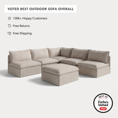 Modular Outdoor Washable 5-Seater Open-Ends Corner Sectional + Ottoman | Classic Canvas in Sand