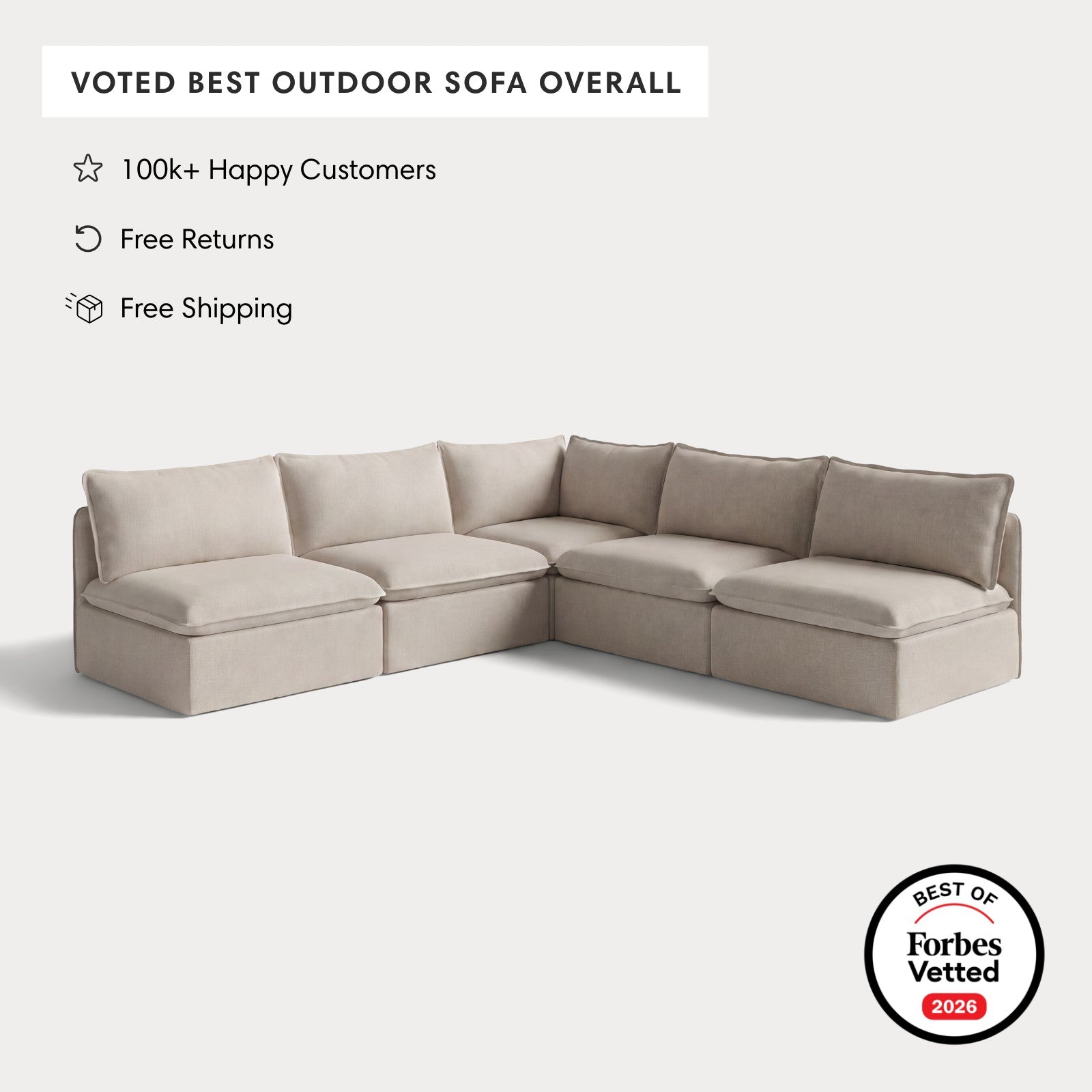 Modular Outdoor Washable 5-Seater Open-Ends Corner Sectional | Classic Canvas in Sand