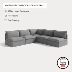 Modular Outdoor Washable 5-Seater Open-Ends Corner Sectional | Classic Canvas in Stone Gray