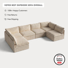 Modular Outdoor Washable 6-Seater Open-Ends U-Sectional | Alfresco Boucle in Cashew