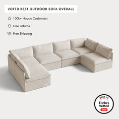 Modular Outdoor Washable 6-Seater Open-Ends U-Sectional | Nano Slubweave in Chai