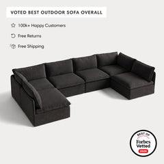 Modular Outdoor Washable 6-Seater Open-Ends U-Sectional | Classic Canvas in Charcoal