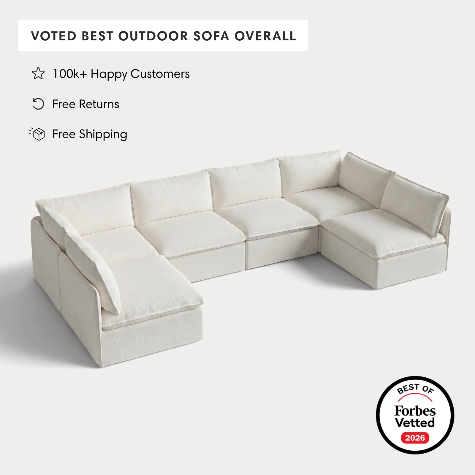 Modular Outdoor Washable 6-Seater Open-Ends U-Sectional | Classic Canvas in Cloud