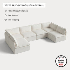 Modular Outdoor Washable 6-Seater Open-Ends U-Sectional | Classic Canvas in Cloud
