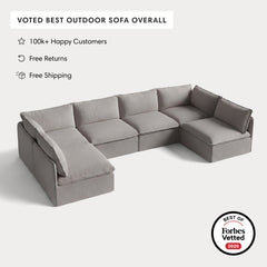 Modular Outdoor Washable 6-Seater Open-Ends U-Sectional | Nano Slubweave in Haze Gray