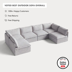 Modular Outdoor Washable 6-Seater Open-Ends U-Sectional | Nano Slubweave in Mist