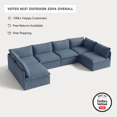 Modular Outdoor Washable 6-Seater Open-Ends U-Sectional | Classic Canvas in Ocean