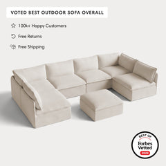 Modular Outdoor Washable 6-Seater Open-Ends U-Sectional + Ottoman | Nano Slubweave in Chai