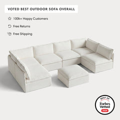Modular Outdoor Washable 6-Seater Open-Ends U-Sectional + Ottoman | Classic Canvas in Cloud