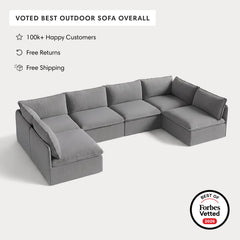 Modular Outdoor Washable 6-Seater Open-Ends U-Sectional | Classic Canvas in Stone Gray