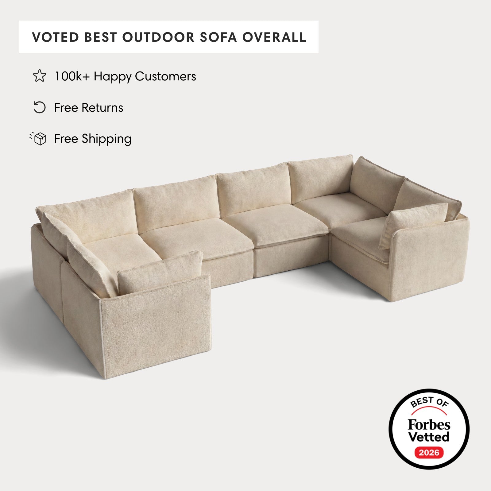 Modular Outdoor Washable 6-Seater U-Sectional | Alfresco Boucle in Cashew
