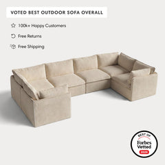 Modular Outdoor Washable 6-Seater U-Sectional | Alfresco Boucle in Cashew