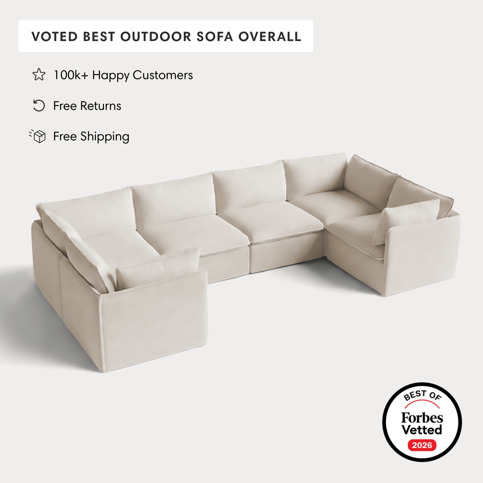 Modular Outdoor Washable 6-Seater U-Sectional | Nano Slubweave in Chai