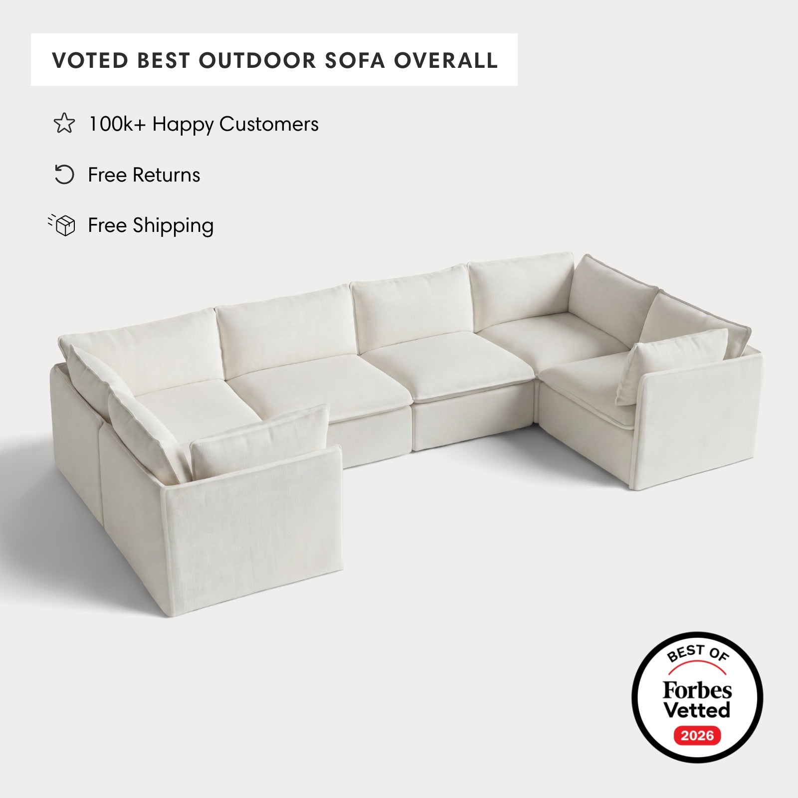 Modular Outdoor Washable 6-Seater U-Sectional | Classic Canvas in Cloud