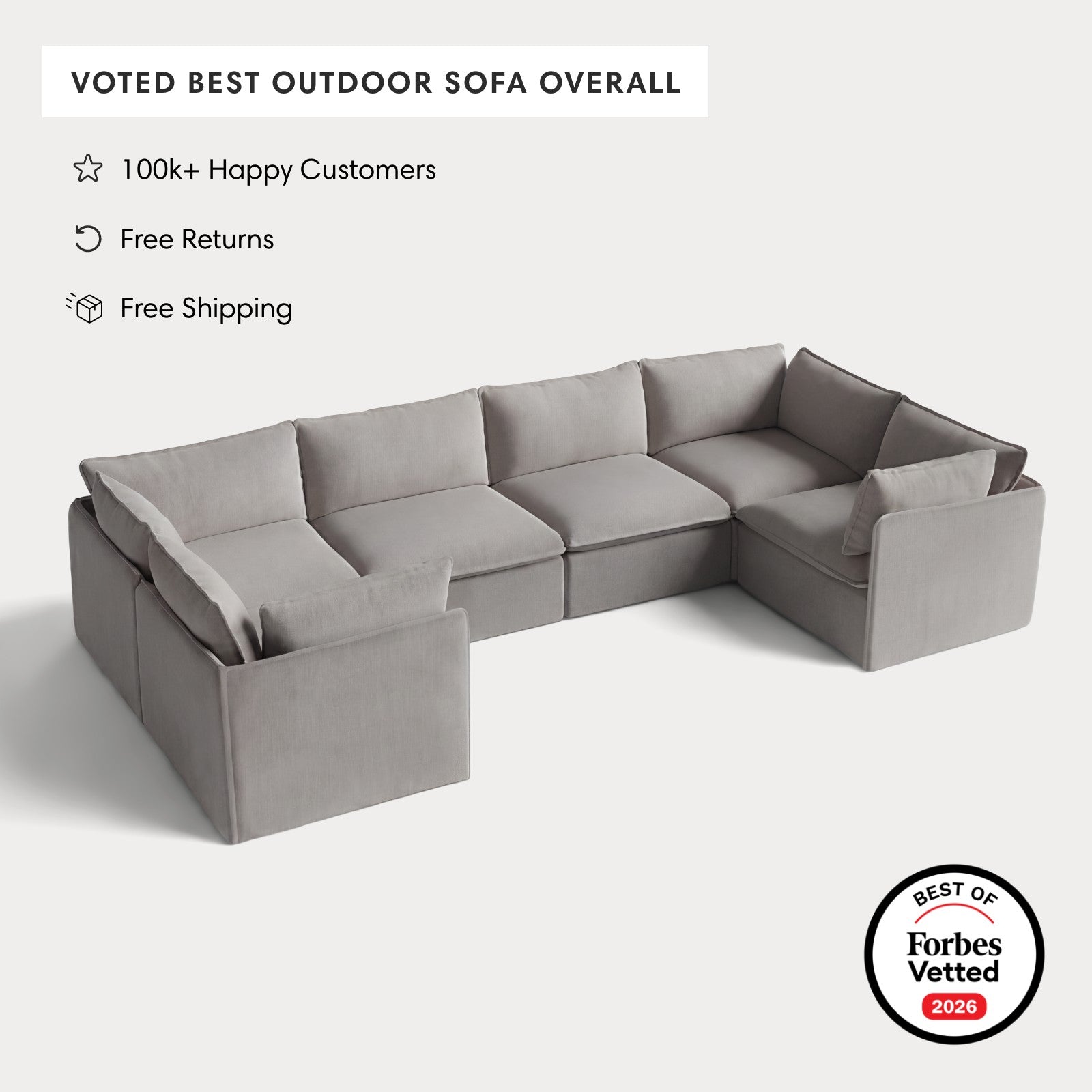 Modular Outdoor Washable 6-Seater U-Sectional | Nano Slubweave in Haze Gray