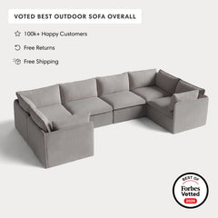 Modular Outdoor Washable 6-Seater U-Sectional | Nano Slubweave in Haze Gray
