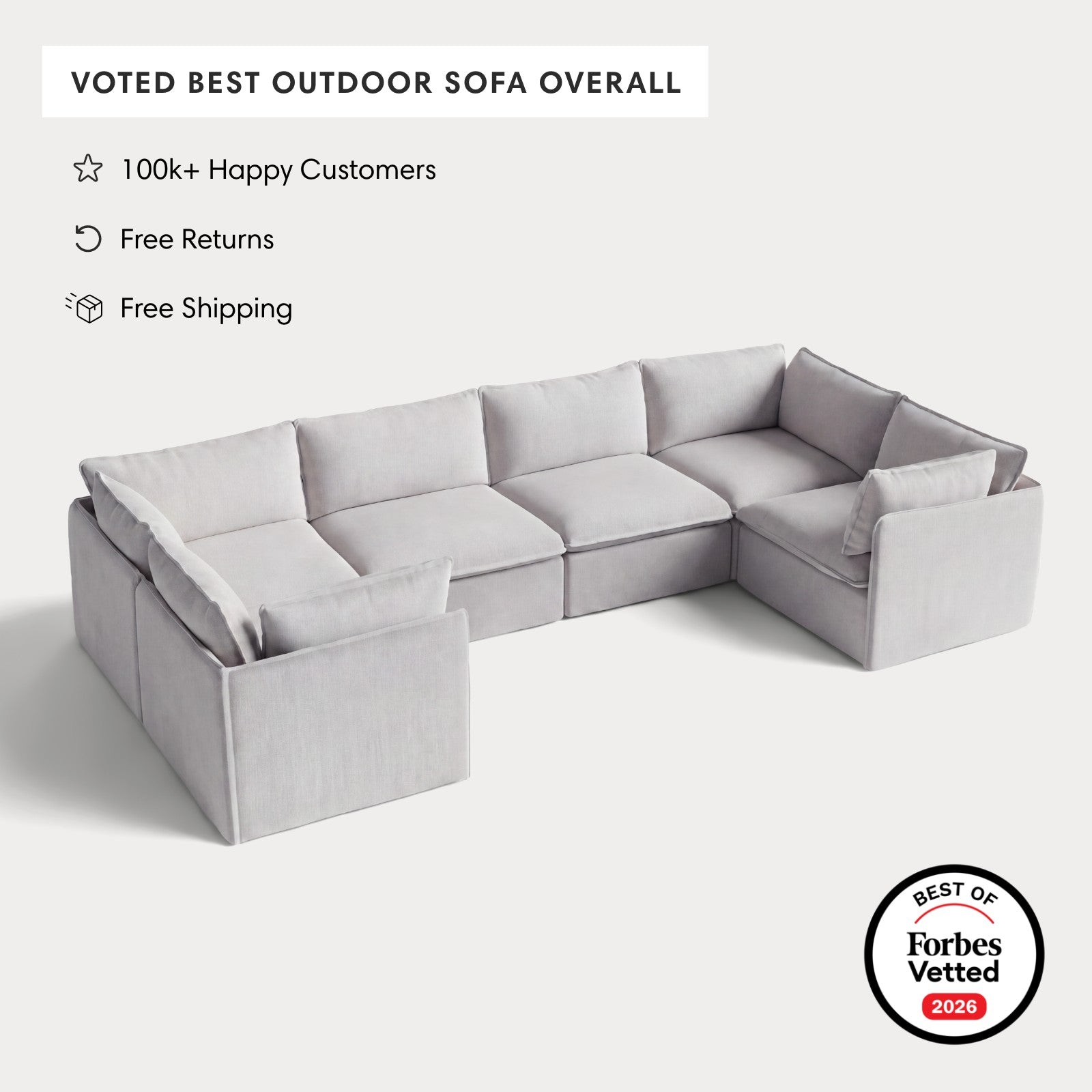 Modular Outdoor Washable 6-Seater U-Sectional | Nano Slubweave in Mist