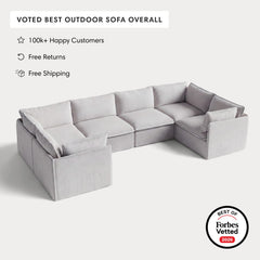 Modular Outdoor Washable 6-Seater U-Sectional | Nano Slubweave in Mist