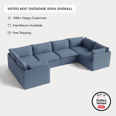 Modular Outdoor Washable 6-Seater U-Sectional | Classic Canvas in Ocean