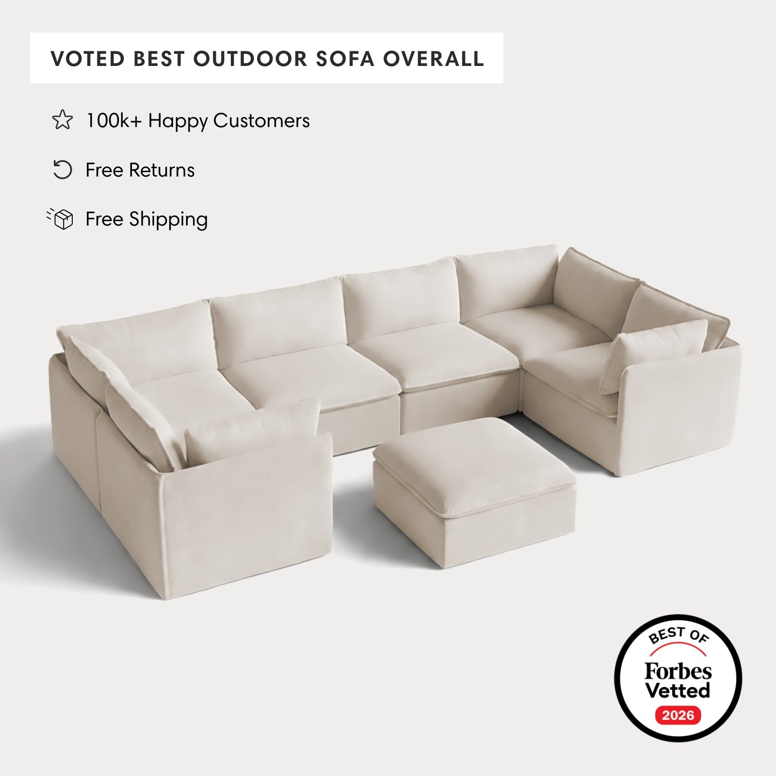 Modular Outdoor Washable 6-Seater U-Sectional + Ottoman | Nano Slubweave in Chai