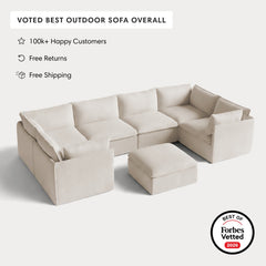 Modular Outdoor Washable 6-Seater U-Sectional + Ottoman | Nano Slubweave in Chai