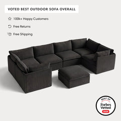 Modular Outdoor Washable 6-Seater U-Sectional + Ottoman | Classic Canvas in Charcoal