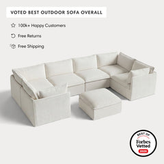 Modular Outdoor Washable 6-Seater U-Sectional + Ottoman | Classic Canvas in Cloud