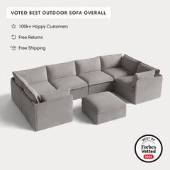 Modular Outdoor Washable 6-Seater U-Sectional + Ottoman | Nano Slubweave in Haze Gray