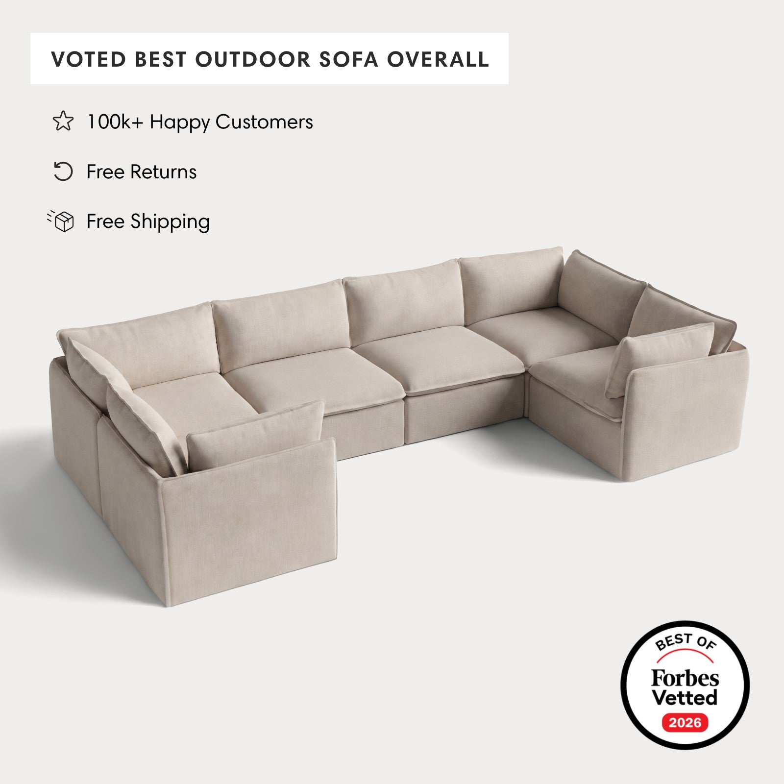 Modular Outdoor Washable 6-Seater U-Sectional | Classic Canvas in Sand