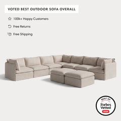 Modular Outdoor Washable 7-Seater Corner Sectional  + Bench Ottoman | Classic Canvas in Sand
