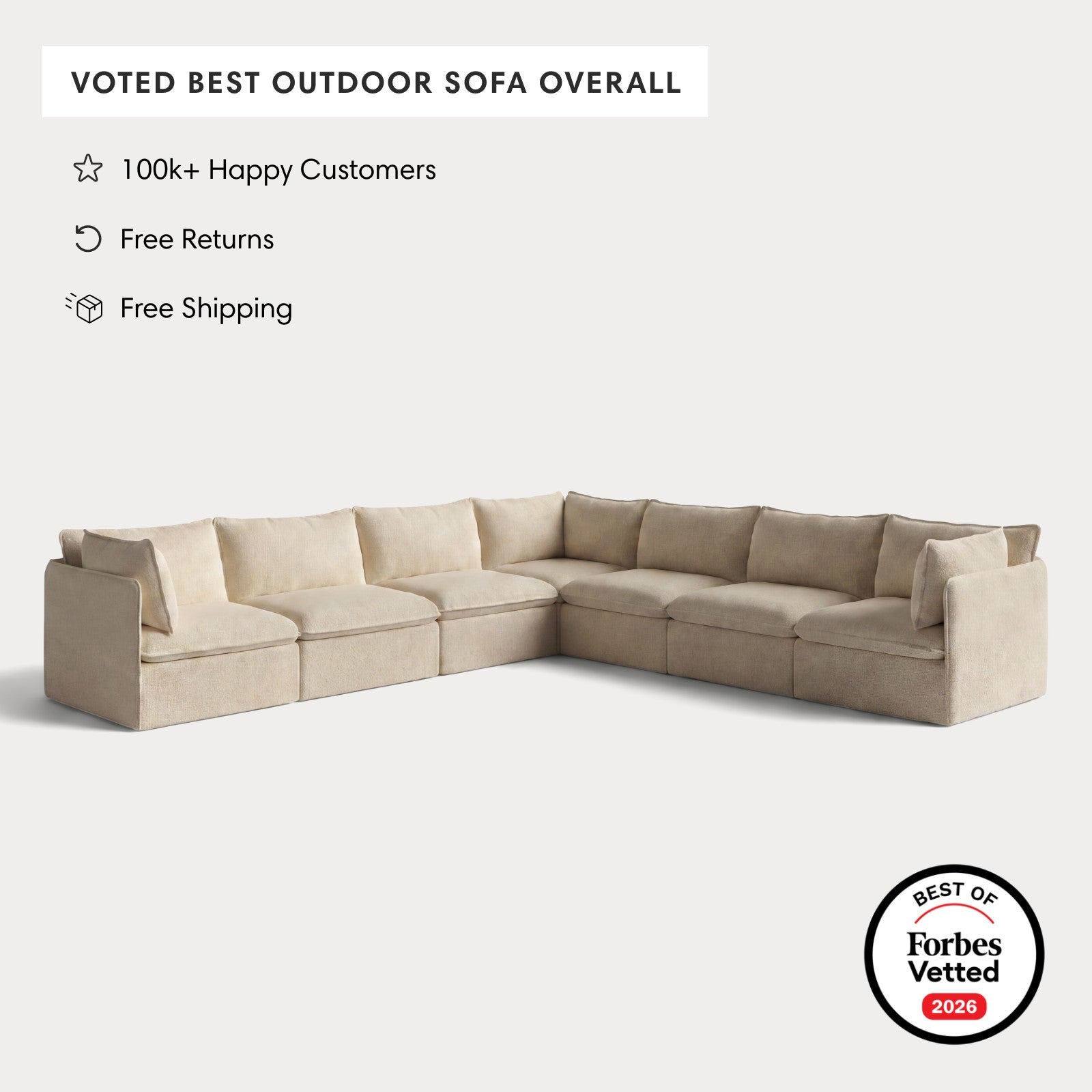 Modular Outdoor Washable 7-Seater Corner Sectional | Alfresco Boucle in Cashew