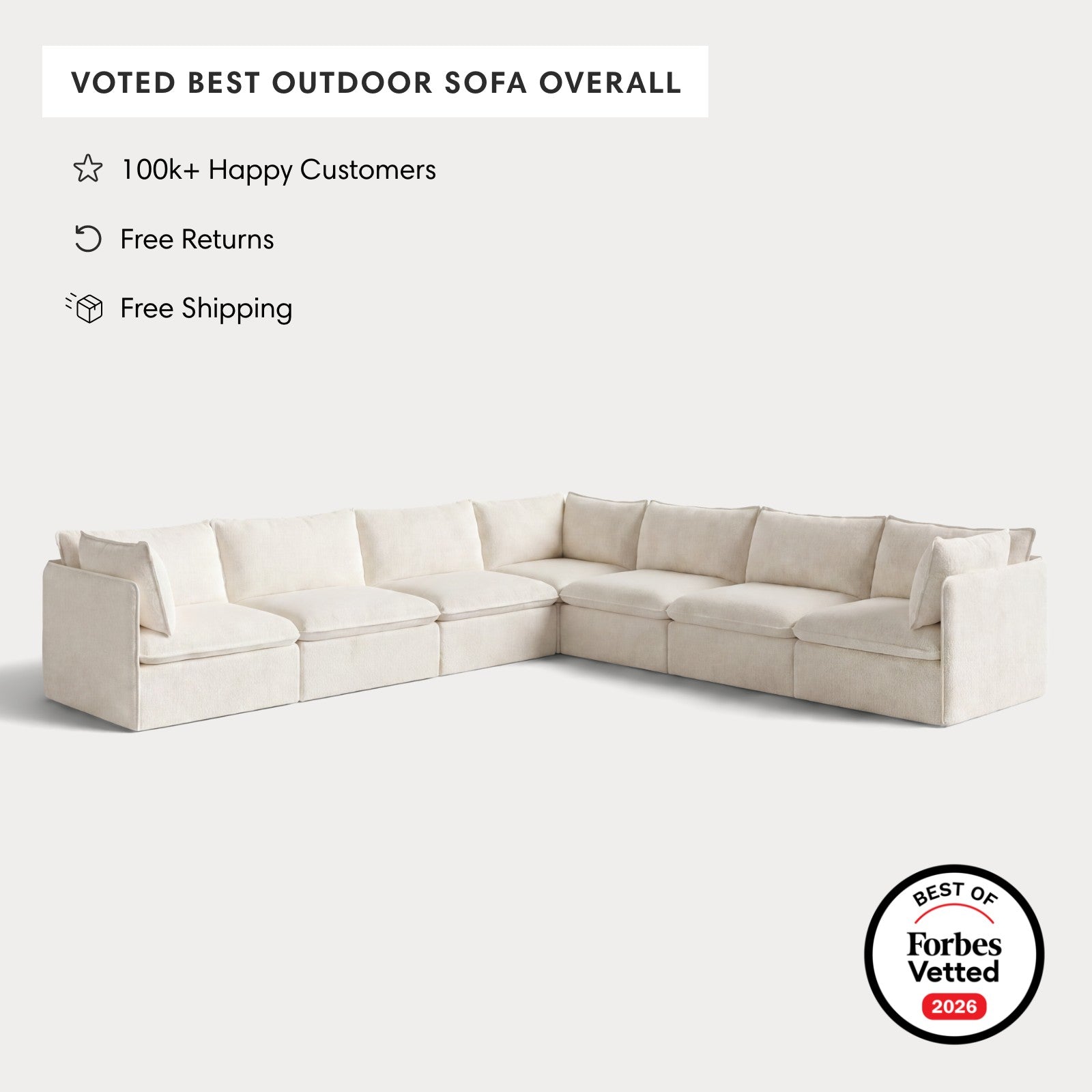 Modular Outdoor Washable 7-Seater Corner Sectional | Alfresco Boucle in Creme