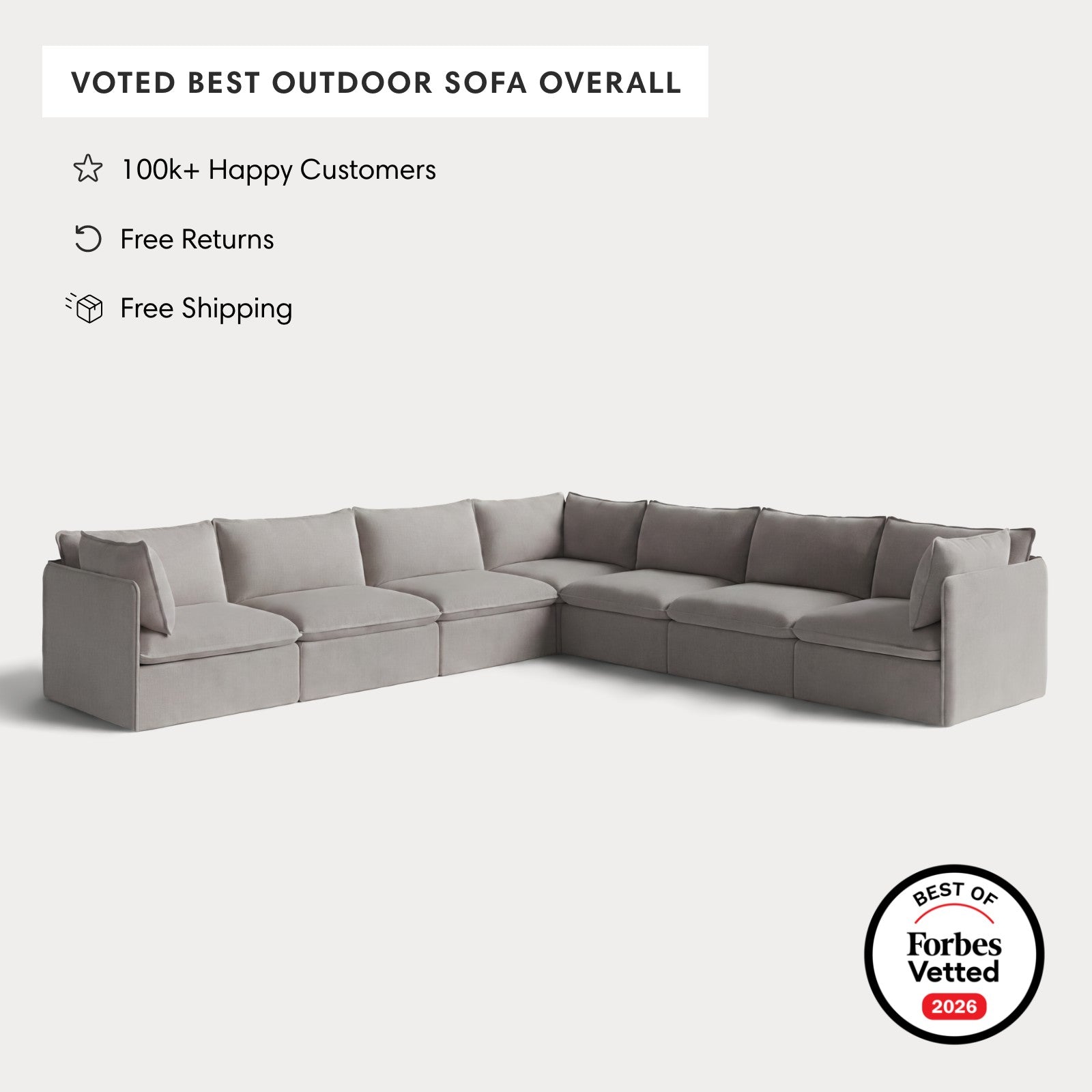 Modular Outdoor Washable 7-Seater Corner Sectional | Nano Slubweave in Haze Gray